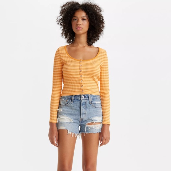 NWT LEVI’S BRITT LONG SLEEVE SNAP FRONT TOP 1X - Picture 5 of 13